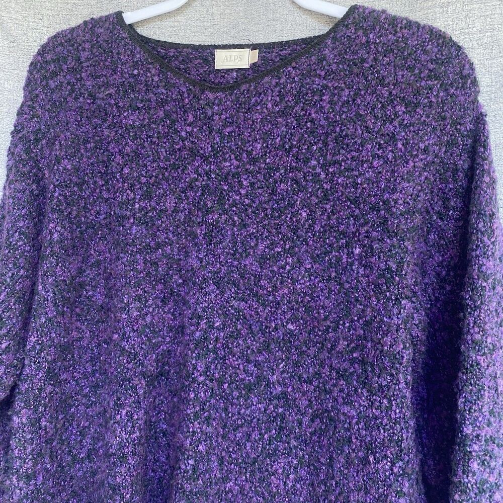 Alps Purple Sweater Womens L Popcorn Knit Pullover Textured Cozy USA 90s Vtg
